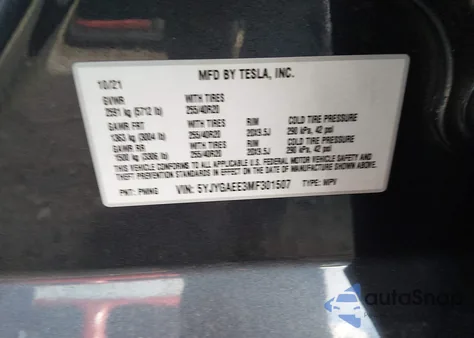 2021 Tesla Model Y Long Range Dual Motor All-Wheel Drive from USA, damaged, VIN 5YJYGAEE3MF301507